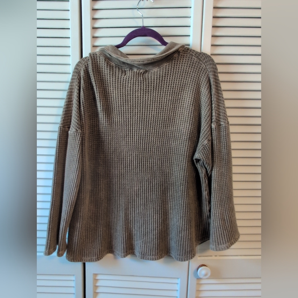 BUCKETLIST Brown Waffle-Knit Button-Up Sweatshirt 100% Cotton - Picture 4 of 4